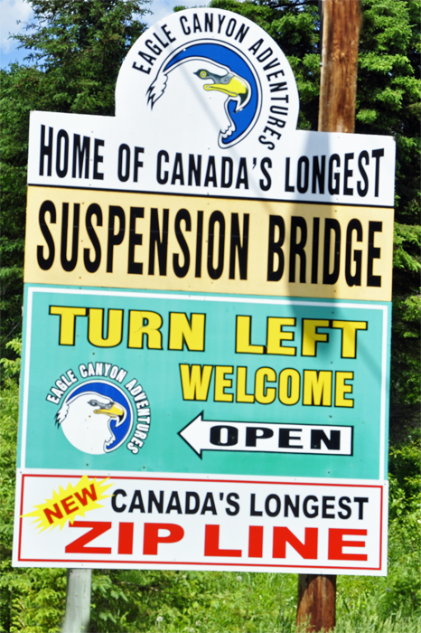 Canada's longest suspension bridge sign